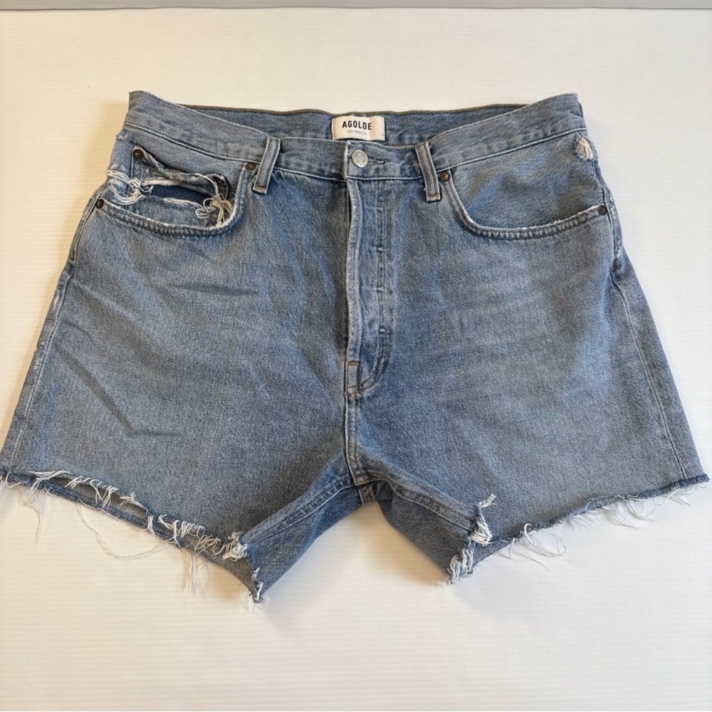 AGOLDE Button Fly High Rise Cut Off Organic Cotton Denim Riley Short Size 32